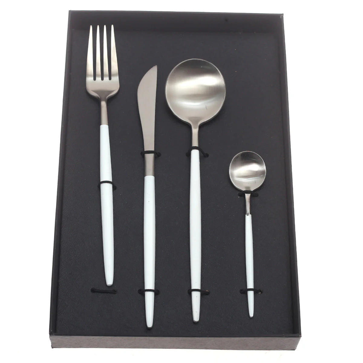 3307005290_1 4Pcs Cutlery Set White & Silver 11.25 X 7.5 X 1.5 Inch WS-003 - Image 1